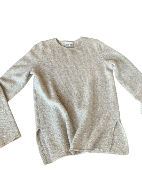 VINCE Cashmere Sweater Medium Beige Oatmeal Crewneck Minimalist Oversized Split - Picture 2 of 11